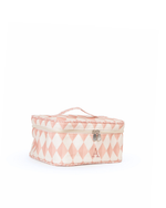 Necessaire Frasqueira | Losango 2 Cores Rose E Rose Claro + Florzinhas Rose
