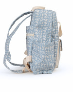 Mochila Adulto | Florzinhas Azul Jeans + Listrado Azul Claro
