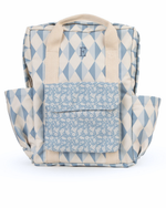 Mochila Adulto | Losango 2 Cores Azul Jeans E Azul Claro + Florzinhas Azul Jeans