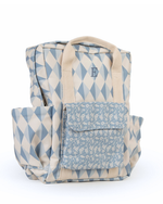 Mochila Adulto | Losango 2 Cores Azul Jeans E Azul Claro + Florzinhas Azul Jeans