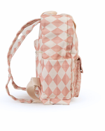 Mochila Adulto | Losango 2 Cores Rose E Rose Claro + Florzinhas Rose