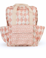 Mochila Adulto | Losango 2 Cores Rose E Rose Claro + Florzinhas Rose