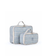 Kit Necessaire Maletinha | Florzinhas Azul Jeans + Listrado Azul Claro