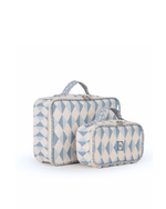 Kit Necessaire Maletinha | Losango 2 Cores Azul Jeans E Azul Claro + Florzinhas Azul Jeans