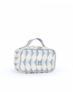 Kit Necessaire Maletinha | Losango 2 Cores Azul Jeans E Azul Claro + Florzinhas Azul Jeans
