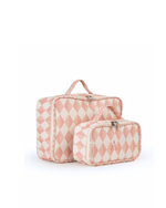 Kit Necessaire Maletinha | Losango 2 Cores Rose E Rose Claro + Florzinhas Rose