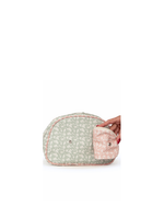 Necessaire Meia Lua Com Bolsos | Florzinhas Verde Menta + Florzinhas Rose