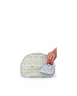 Necessaire Meia Lua Com Bolsos | Florzinhas Verde Menta + Florzinhas Azul Claro