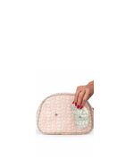 Necessaire Meia Lua Com Bolsos | Florzinhas Rose + Florzinhas Verde Menta