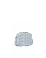 Necessaire Meia Lua Com Bolsos | Florzinhas Azul Jeans + Florzinhas Verde Menta