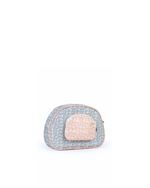 Necessaire Meia Lua Com Bolsos | Florzinhas Azul Jeans + Florzinhas Rose