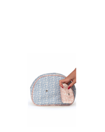 Necessaire Meia Lua Com Bolsos | Florzinhas Azul Jeans + Florzinhas Rose