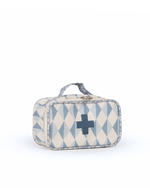 Necessaire Remédios | Losango 2 Cores Azul Jeans E Azul Claro + Florzinhas Azul Jeans