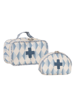 Necessaire Remédios | Losango 2 Cores Azul Jeans E Azul Claro + Florzinhas Azul Jeans