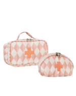 Necessaire Remédios | Losango 2 Cores Rose E Rose Claro + Florzinhas Rose