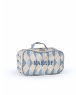 Necessaire Maquiagem | Losango 2 Cores Azul Jeans E Azul Claro + Florzinhas Azul Jeans