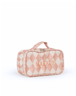 Necessaire Maquiagem | Losango 2 Cores Rose E Rose Claro + Florzinhas Rose