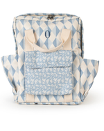 Mochila Adulto Com Bordado O | Losango 2 Cores Azul Jeans E Azul Claro + Florzinhas Azul Jeans