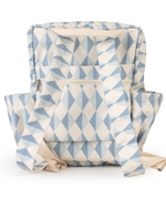 Mochila Adulto Com Bordado O | Losango 2 Cores Azul Jeans E Azul Claro + Florzinhas Azul Jeans