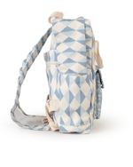 Mochila Adulto Com Bordado O | Losango 2 Cores Azul Jeans E Azul Claro + Florzinhas Azul Jeans