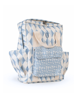 Mochila Adulto Com Bordado O | Losango 2 Cores Azul Jeans E Azul Claro + Florzinhas Azul Jeans
