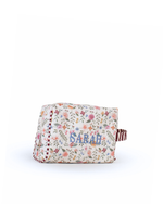 Necessaire Pequena Com Bordado SARAH | Floral Cru + Listrado Vinho