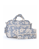 Bolsa Baby |Florzinhas Azul Claro Grande Matelassado + Listrado Azul Marinho