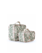 Kit Necessaire Maletinha |Florzinhas Verde Menta Grande Matelassado + Listrado Rose