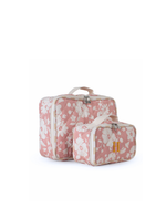 Kit Necessaire Maletinha |Florzinhas Rose Grande Matelassado + Listrado Amarelo