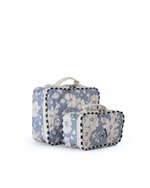 Kit Necessaire Maletinha |Florzinhas Azul Claro Grande Matelassado + Listrado Azul Marinho
