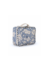 Kit Necessaire Maletinha |Florzinhas Azul Claro Grande Matelassado + Listrado Azul Marinho
