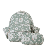 Mochila Kids + Estojo |Florzinhas Verde Menta Grande Matelassado