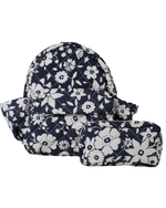 Mochila Kids + Estojo |Florzinhas Azul Marinho Grande Matelassado