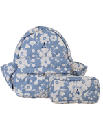 Mochila Kids + Estojo |Florzinhas Azul Claro Grande Matelassado