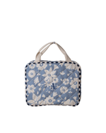 Necessaire 2 Lados |Florzinhas Azul Claro Grande Matelassado + Listrado Azul Marinho