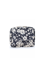 Necessaire 2 Zíperes |Florzinhas Azul Marinho Grande Matelassado + Listrado Azul Claro