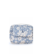 Necessaire 2 Zíperes |Florzinhas Azul Claro Grande Matelassado + Listrado Azul Marinho