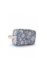 Necessaire Estojo |Florzinhas Azul Claro Grande Matelassado + Listrado Azul Marinho