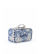 Necessaire Maquiagem |Florzinhas Azul Claro Grande Matelassado + Listrado Azul Marinho