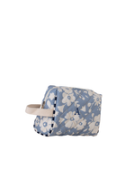 Necessaire Pequena |Florzinhas Azul Claro Grande Matelassado + Listrado Azul Marinho