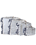 Organizador De Mala | Florzinhas Azul Marinho Grande Matelassado + Listrado Azul Claro
