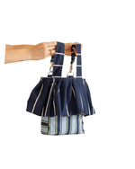 Bolsa De Carrinho Com Babados | Listrado Joaquim Azul Claro, Azul Marinho E Verde + Listrado Joaquim Cheio Azul Marinho