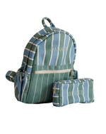 Mochila Kids + Estojo | Listrado Joaquim Azul Claro E Verde Orvalho + Listrado Joaquim Cheio Verde Orvalho