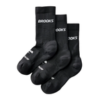 Meia Brooks Cano Alto Run-In Crew Unissex Preta (3 pares)