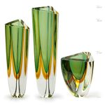 Trio de Vasos Triangulares nº 1, nº 2 e nº 4 Bicolor Verde com Âmbar
