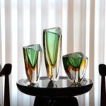 Trio de Vasos Triangulares nº 1, nº 2 e nº 4 Bicolor Verde com Âmbar