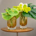 Vaso Cilíndrico 2 Tela Âmbar com Ouro