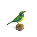 Pássaro Verde e Amarelo em Madeira 