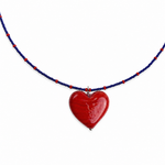 Colar Coração Vermelho & Azul Marinho