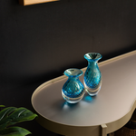 Par de Vasos Mini Tela Água-marinha com Ouro